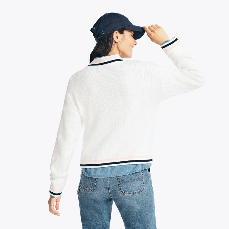 Nautica Cable-knit Cardigan Blancas | HyrNAT9w