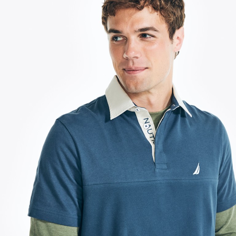 Nautica Classic Fit Rugby Chest-stripe Azules | 961qJVPW