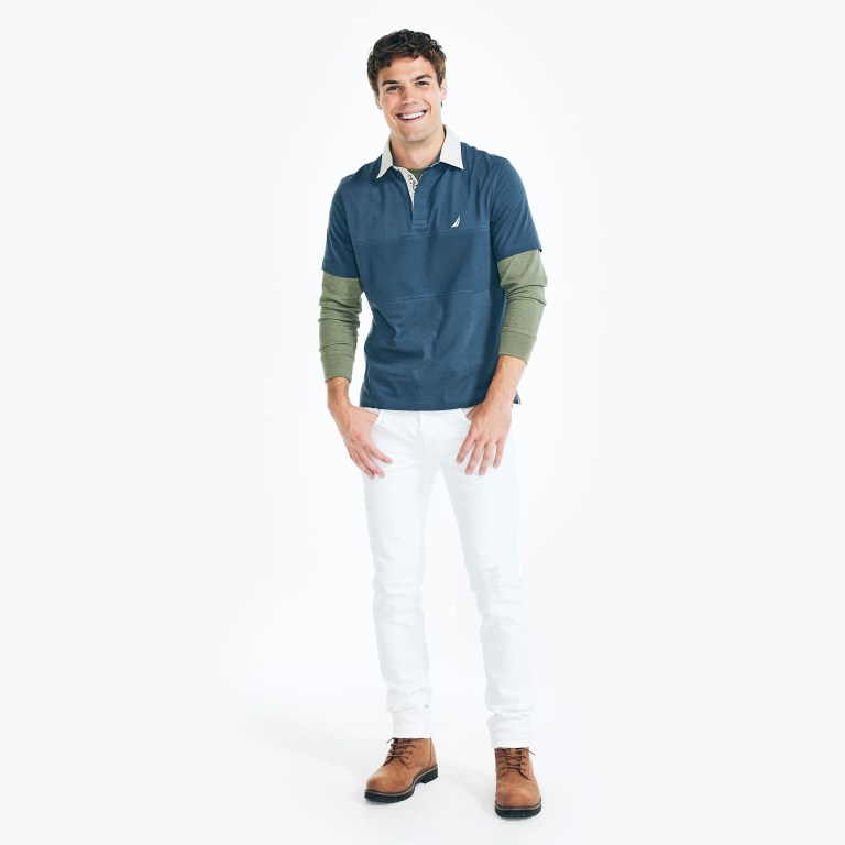 Nautica Classic Fit Rugby Chest-stripe Azules | 961qJVPW