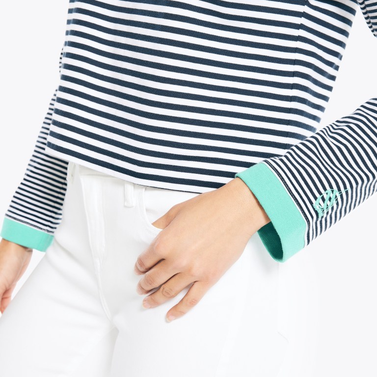 Nautica Cropped Striped Long-sleeve Blancas | Lg5VxFQX