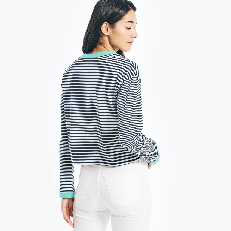 Nautica Cropped Striped Long-sleeve Blancas | Lg5VxFQX