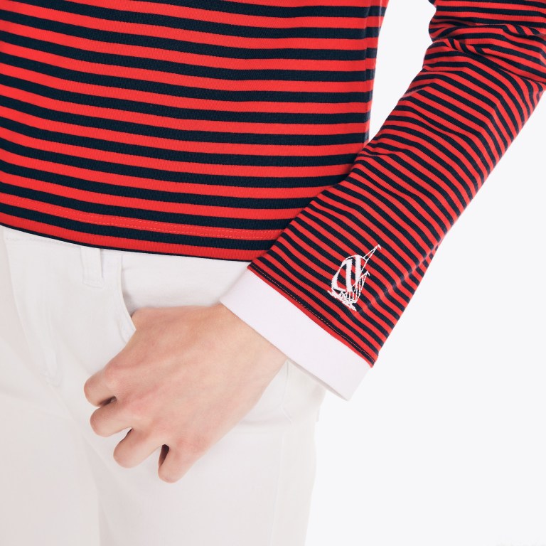 Nautica Cropped Striped Long-sleeve Rojas | 4HZt7NHX