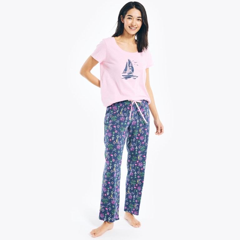 Nautica Floral Print Pajama Set Azul Marino | 8hdTR6Kt