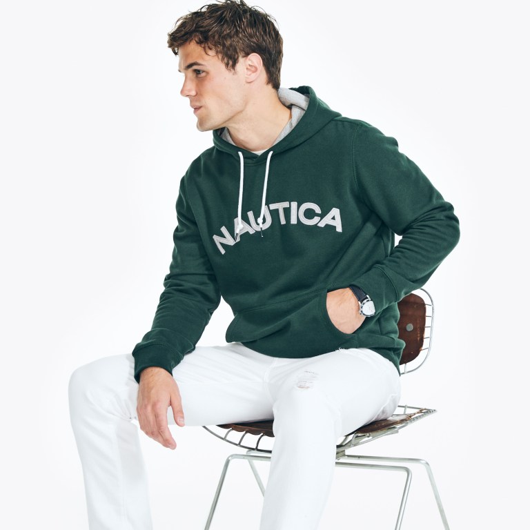 Nautica Logo Pullover Hoodie Azules | HJ8I4UM4