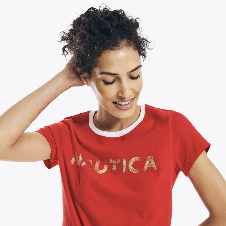 Nautica Metallic Foil Logo Estampadas Rojas | w9a9gXWz