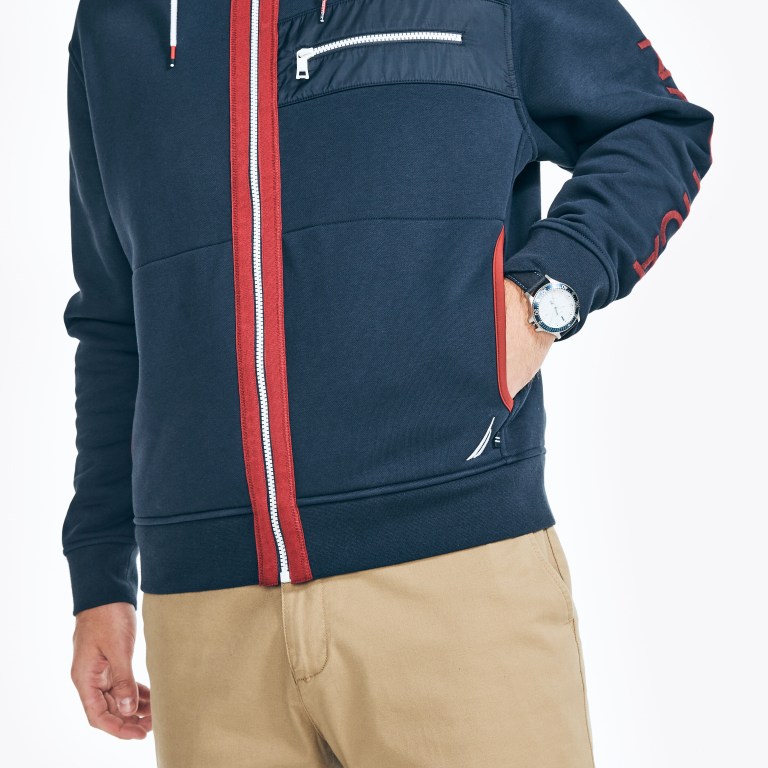 Nautica Mixed Media Full-zip Hoodie Azul Marino | SHSOYoKU