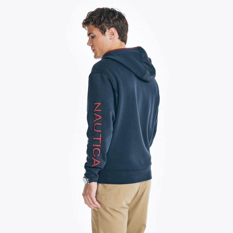 Nautica Mixed Media Full-zip Hoodie Azul Marino | SHSOYoKU