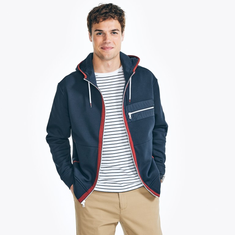 Nautica Mixed Media Full-zip Hoodie Azul Marino | SHSOYoKU