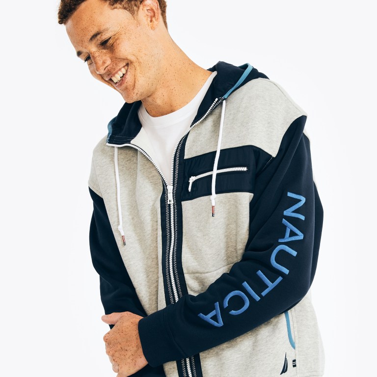 Nautica Mixed Media Full-zip Hoodie Gris | CUU2l3UJ