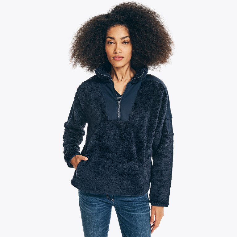 Nautica Mixed Media Quarter-zip Sherpa Fleece Azules | TMIqSQgp