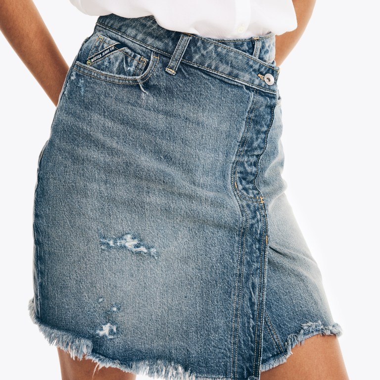 Nautica Nautica Co. Asymmetrical Denim Skirt Azules | 83Bt91Mk