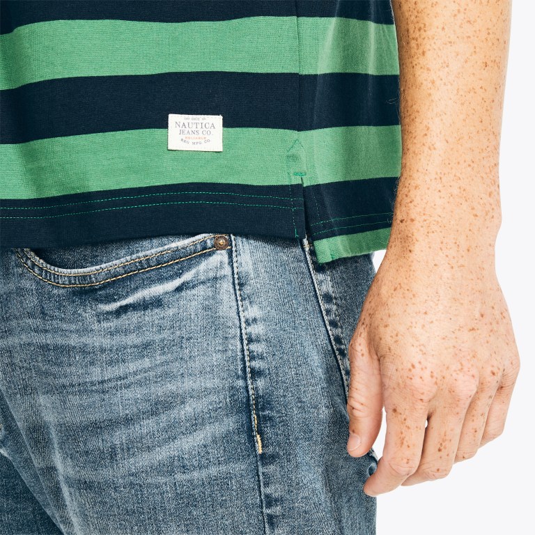 Nautica Nautica Co. Striped -sleeve Henley Verde | qQufuhki