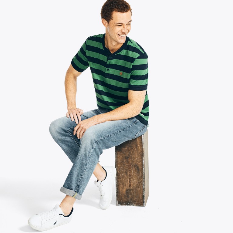 Nautica Nautica Co. Striped -sleeve Henley Verde | qQufuhki