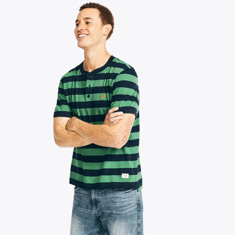 Nautica Nautica Co. Striped -sleeve Henley Verde | qQufuhki