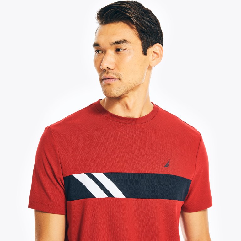 Nautica Navtech Chest-stripe Crewneck Rojas | Hn1zUEfl