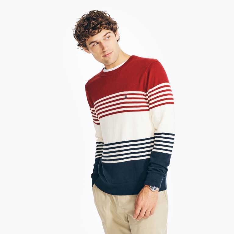 Nautica Navtech Striped Crewneck Azul Marino | vOuOtjxa