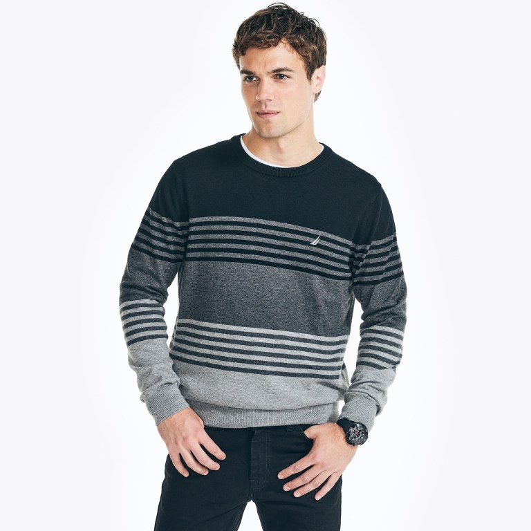 Nautica Navtech Striped Crewneck Gris | OO1hreC0