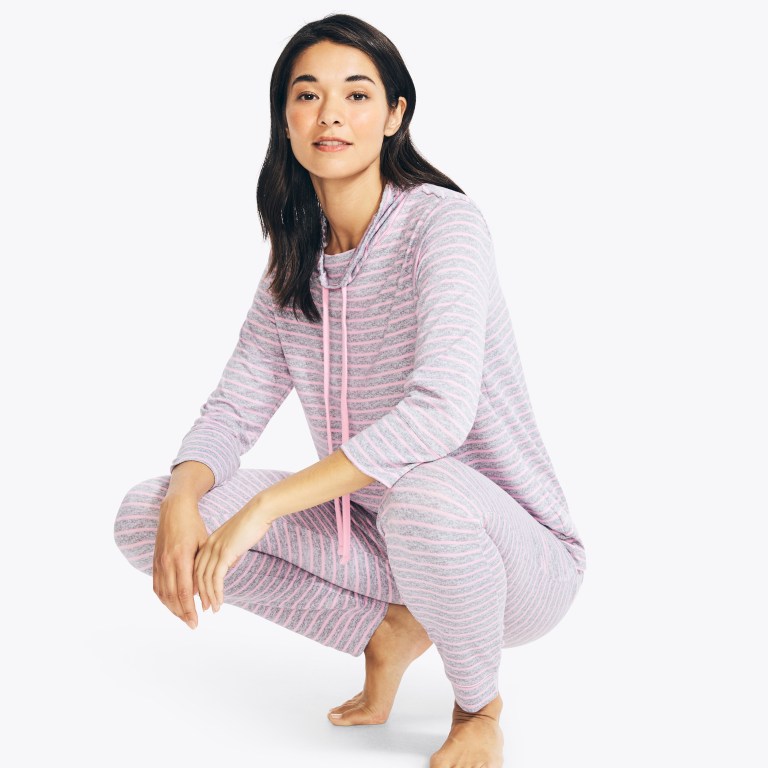 Nautica Quarter-sleeve Striped Jogger Sleep Set Gris | 3lfoCIH7