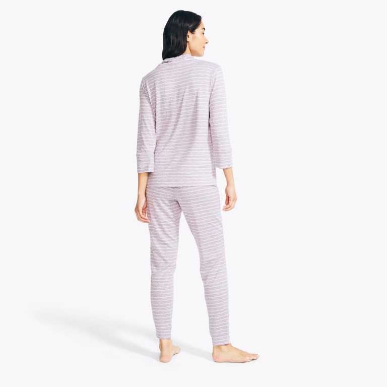 Nautica Quarter-sleeve Striped Jogger Sleep Set Gris | 3lfoCIH7