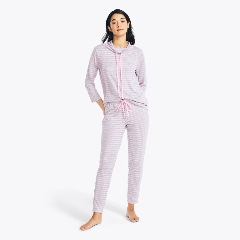 Nautica Quarter-sleeve Striped Jogger Sleep Set Gris | 3lfoCIH7