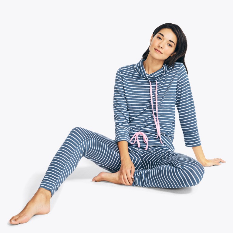 Nautica Quarter-sleeve Striped Jogger Sleep Set Azules | 5uGTnGbl