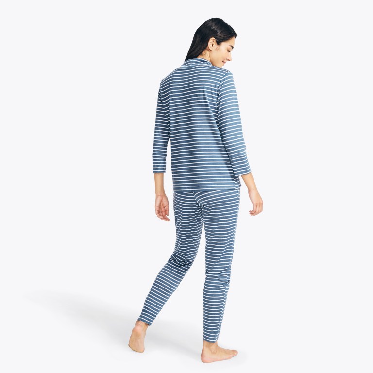 Nautica Quarter-sleeve Striped Jogger Sleep Set Azules | 5uGTnGbl