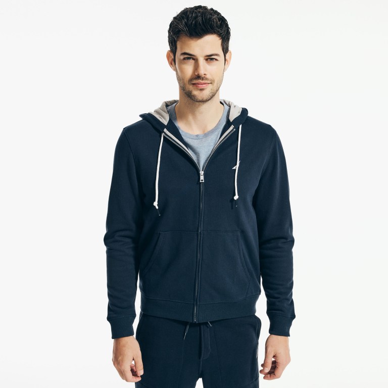 Nautica Solid Full-zip Hoodie Azul Marino | 4Dr9DQmw