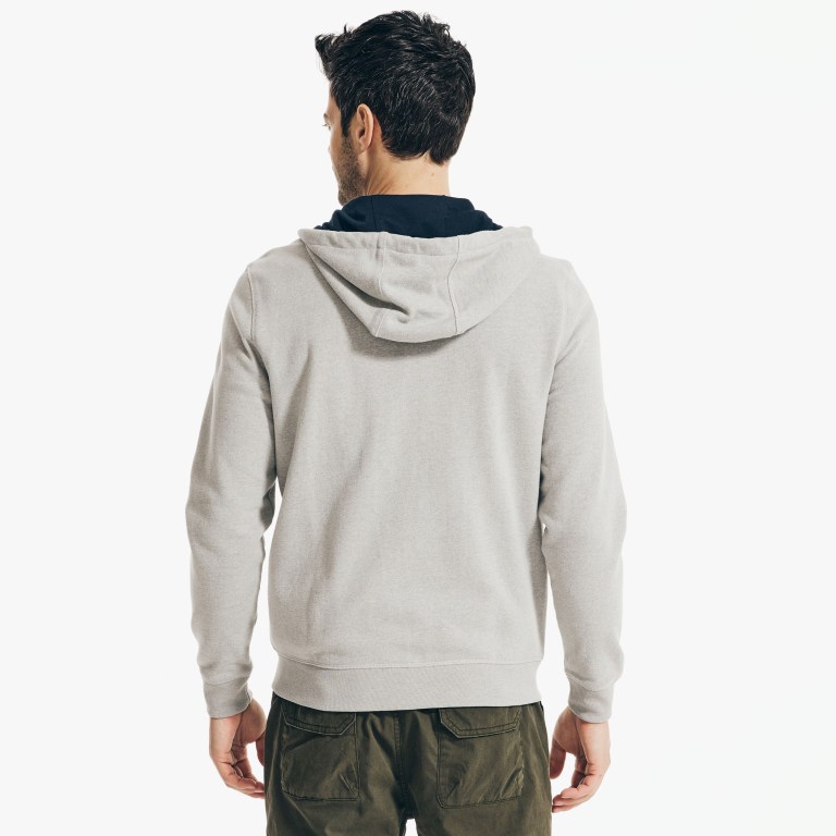 Nautica Solid Full-zip Hoodie Gris | perB8b86