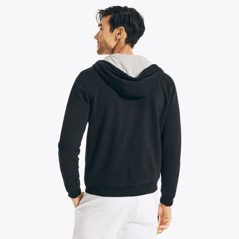 Nautica Solid Full-zip Hoodie Negras | RBQtrLev