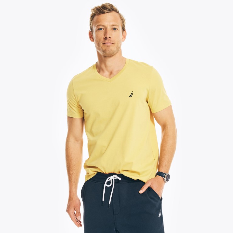 Nautica Solid V-neck Amarillo | MXA35HrR