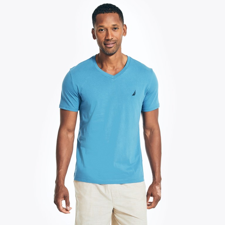 Nautica Solid V-neck Azules | SQeSinW5