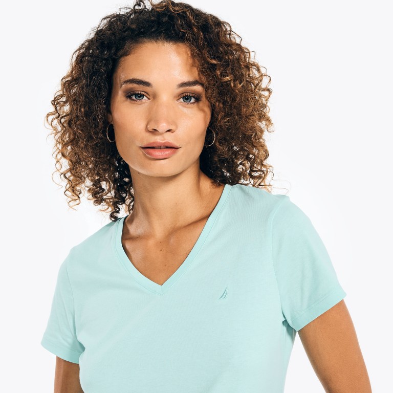 Nautica Solid V-neck Azules | ybsHSCJS