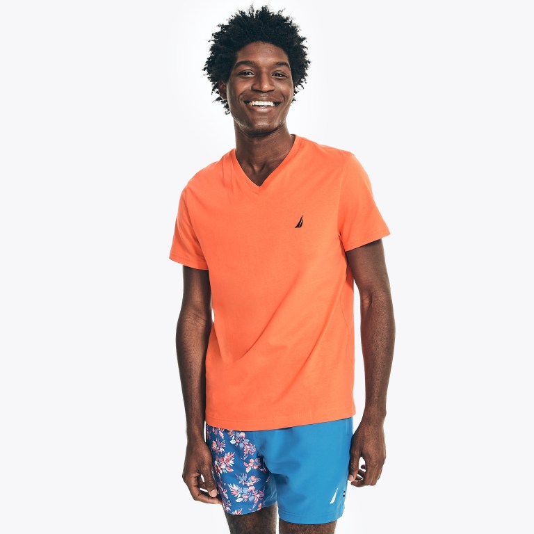 Nautica Solid V-neck Naranjas | sHiC6sYu