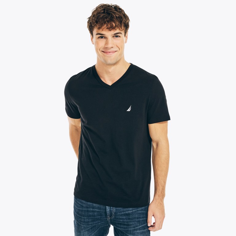 Nautica Solid V-neck Negras | kL1rb9om