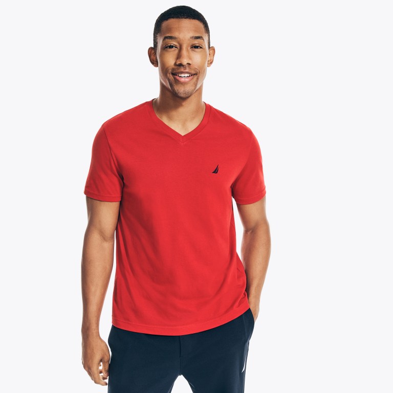 Nautica Solid V-neck Rojas | ehNbwIbh