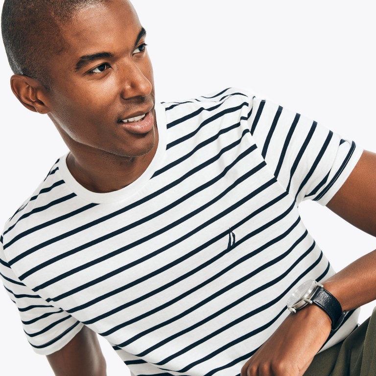 Nautica Striped Crewneck Blancas | W5BfJhz0