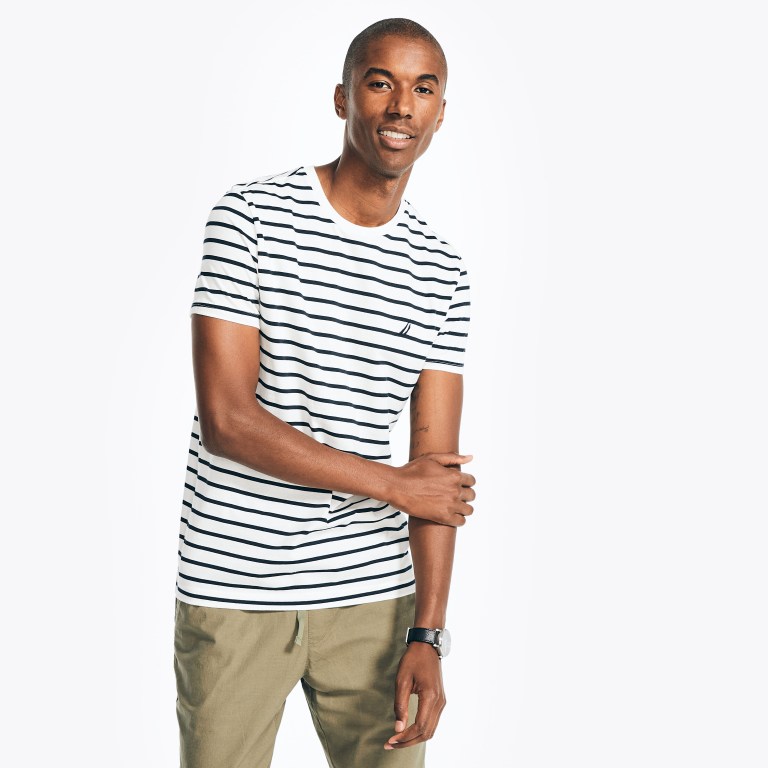 Nautica Striped Crewneck Blancas | W5BfJhz0