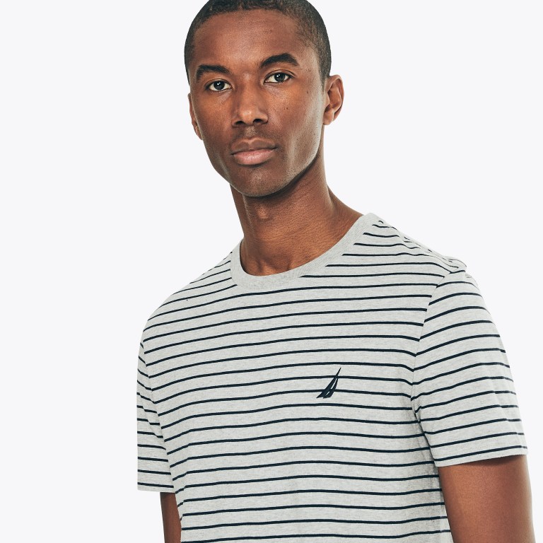 Nautica Striped Crewneck Gris | jT8xpaRH