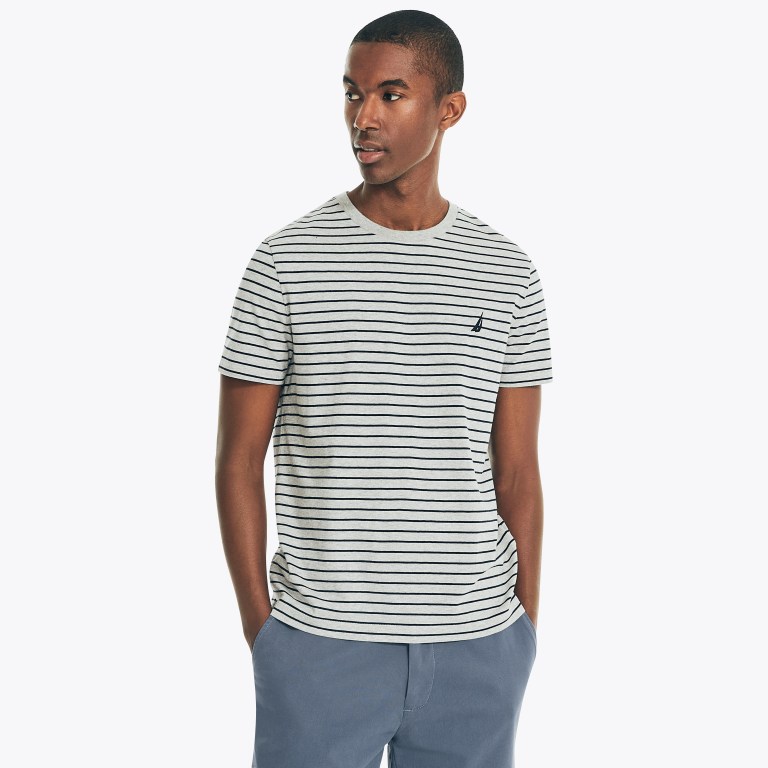 Nautica Striped Crewneck Gris | jT8xpaRH