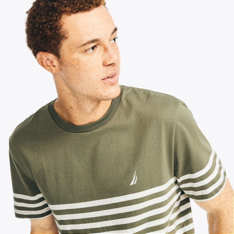 Nautica Striped Crewneck Verde Oliva | blgJMGaa