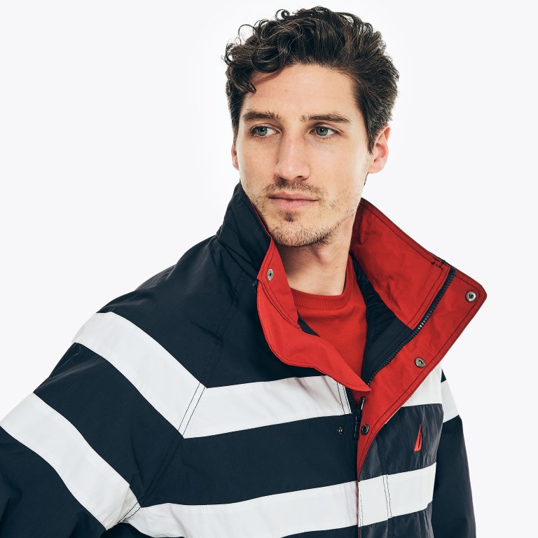 Nautica Striped Rainbreaker Bomber Azul Marino | YEiRrxCW