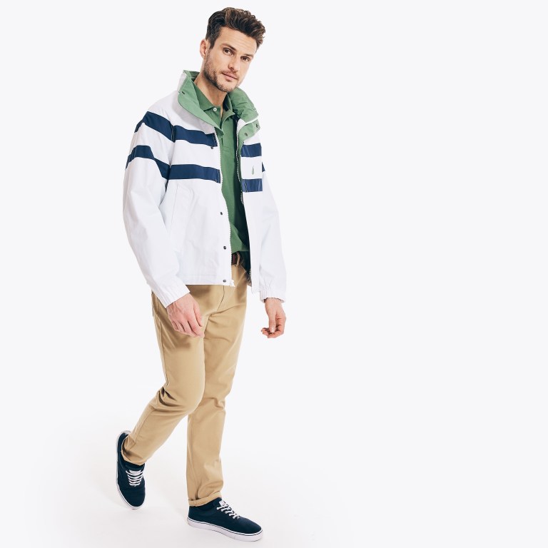 Nautica Striped Rainbreaker Bomber Blancas | jfZeauMz