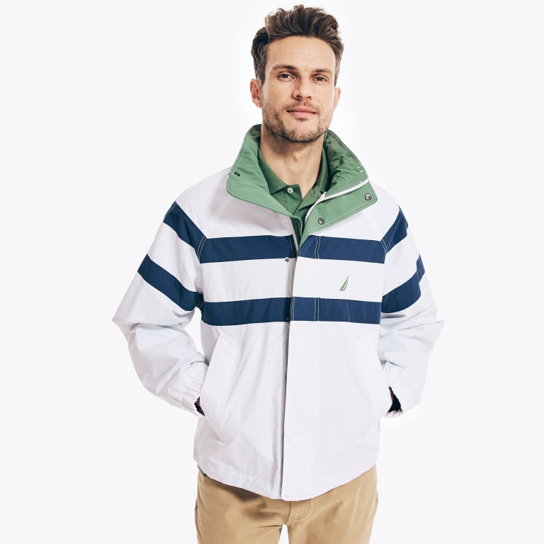 Nautica Striped Rainbreaker Bomber Blancas | jfZeauMz