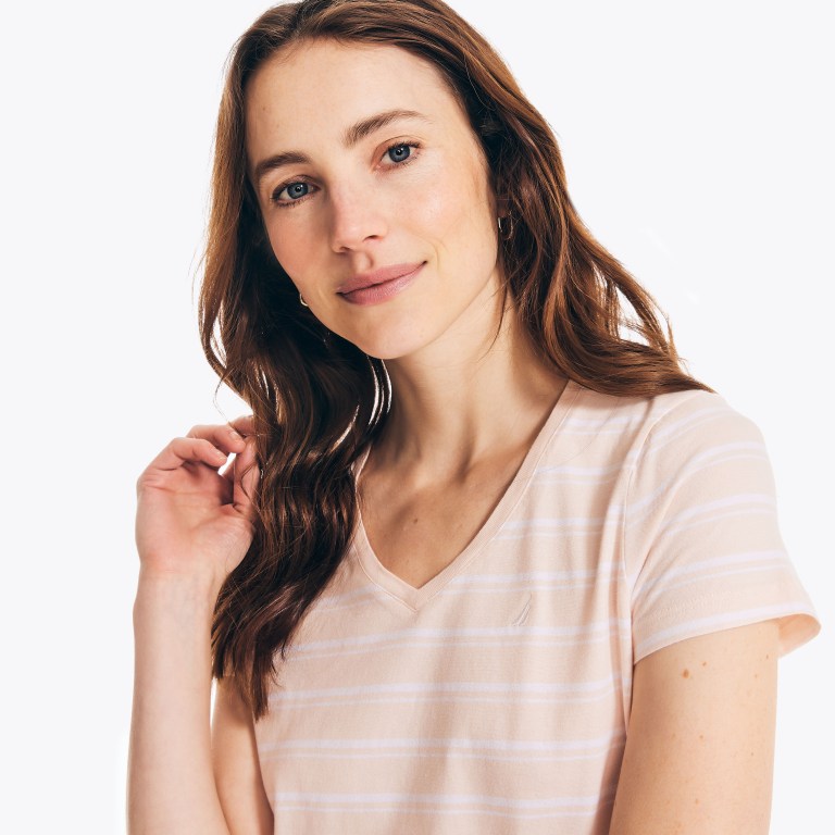 Nautica Striped V-neck Rosas | A0L2bqp0