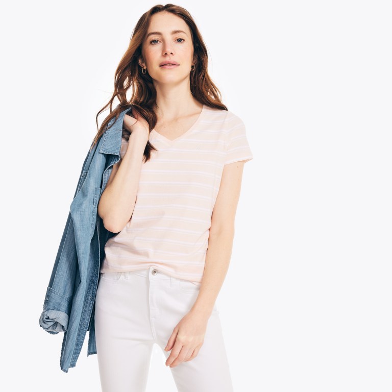 Nautica Striped V-neck Rosas | A0L2bqp0