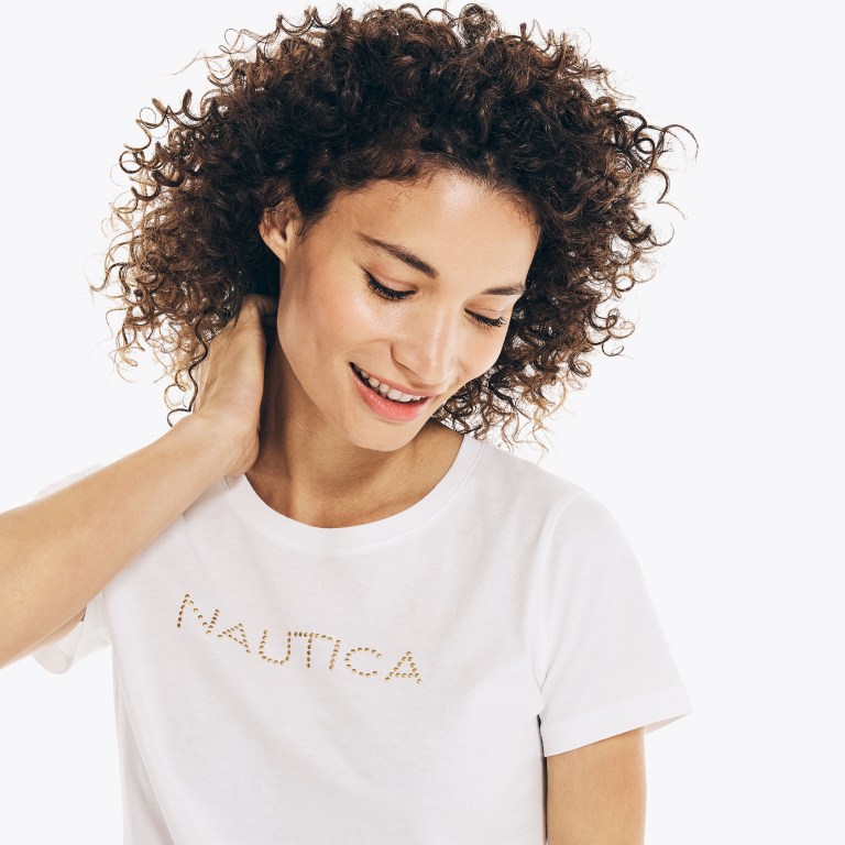 Nautica Studded Logo Crewneck Blancas | zMUly4y5