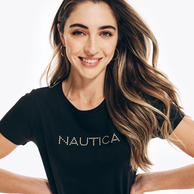 Nautica Studded Logo Crewneck Negras | JWF9G2Zu