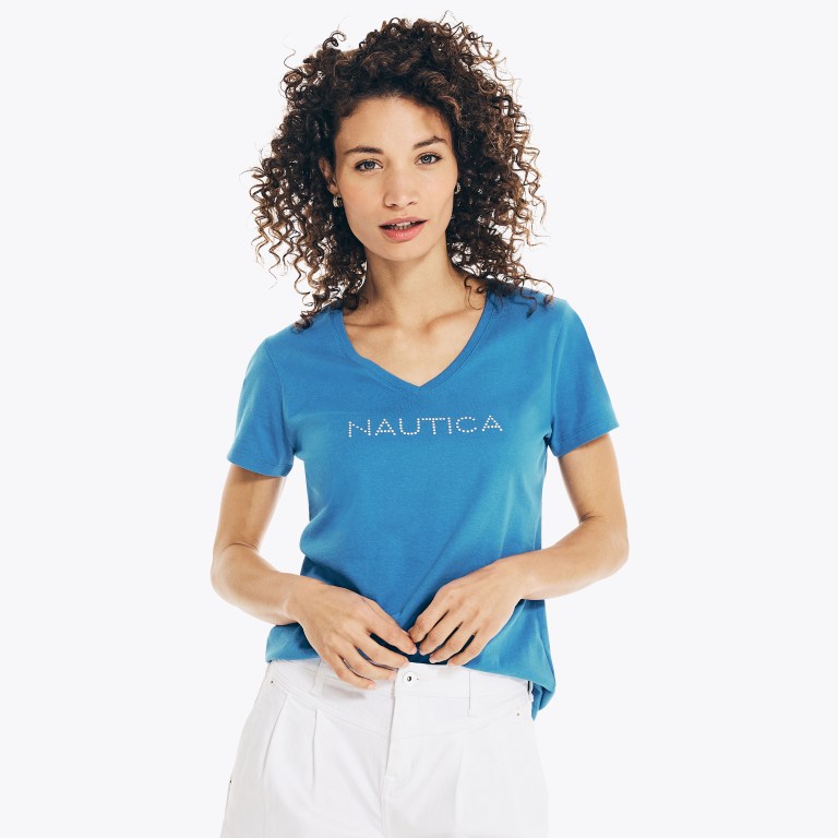 Nautica Studded Logo V-neck Azul Marino | Ab3rSztB