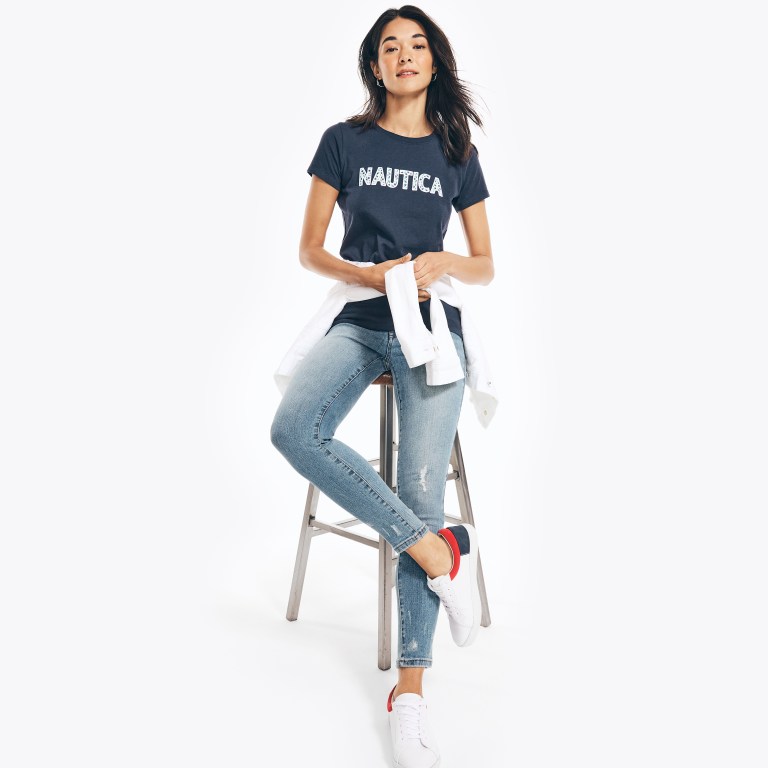 Nautica Sustainably Crafted Embroidered Logo Estampadas Azules | plnYfat8