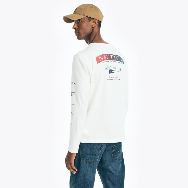 Nautica Sustainably Crafted Long-sleeve Estampadas Creme | xFLOJ1pN